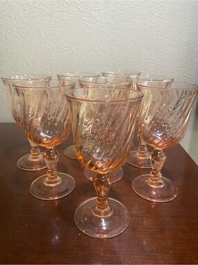 Vintage, Set of 8, Luminarc ROSALINE Pink Swirl Wine Glasses made in France